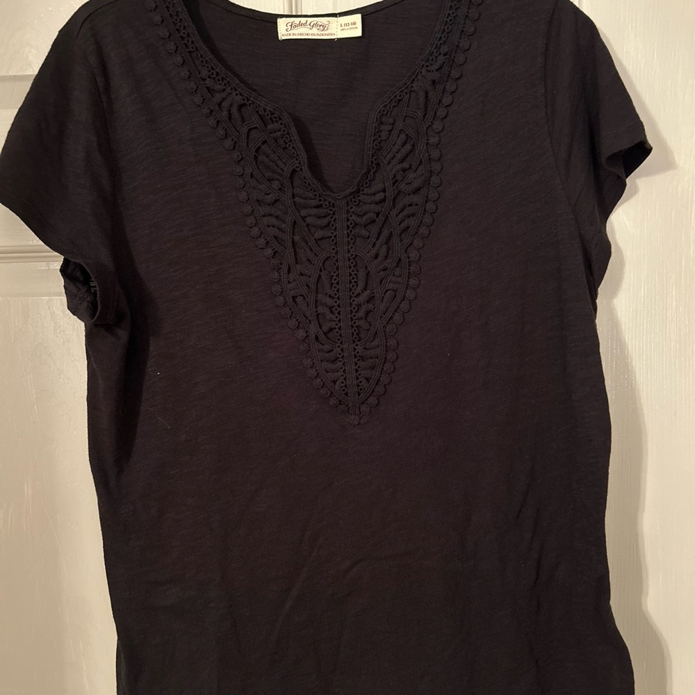 Faded Glory Black Crochet Detail Blouse